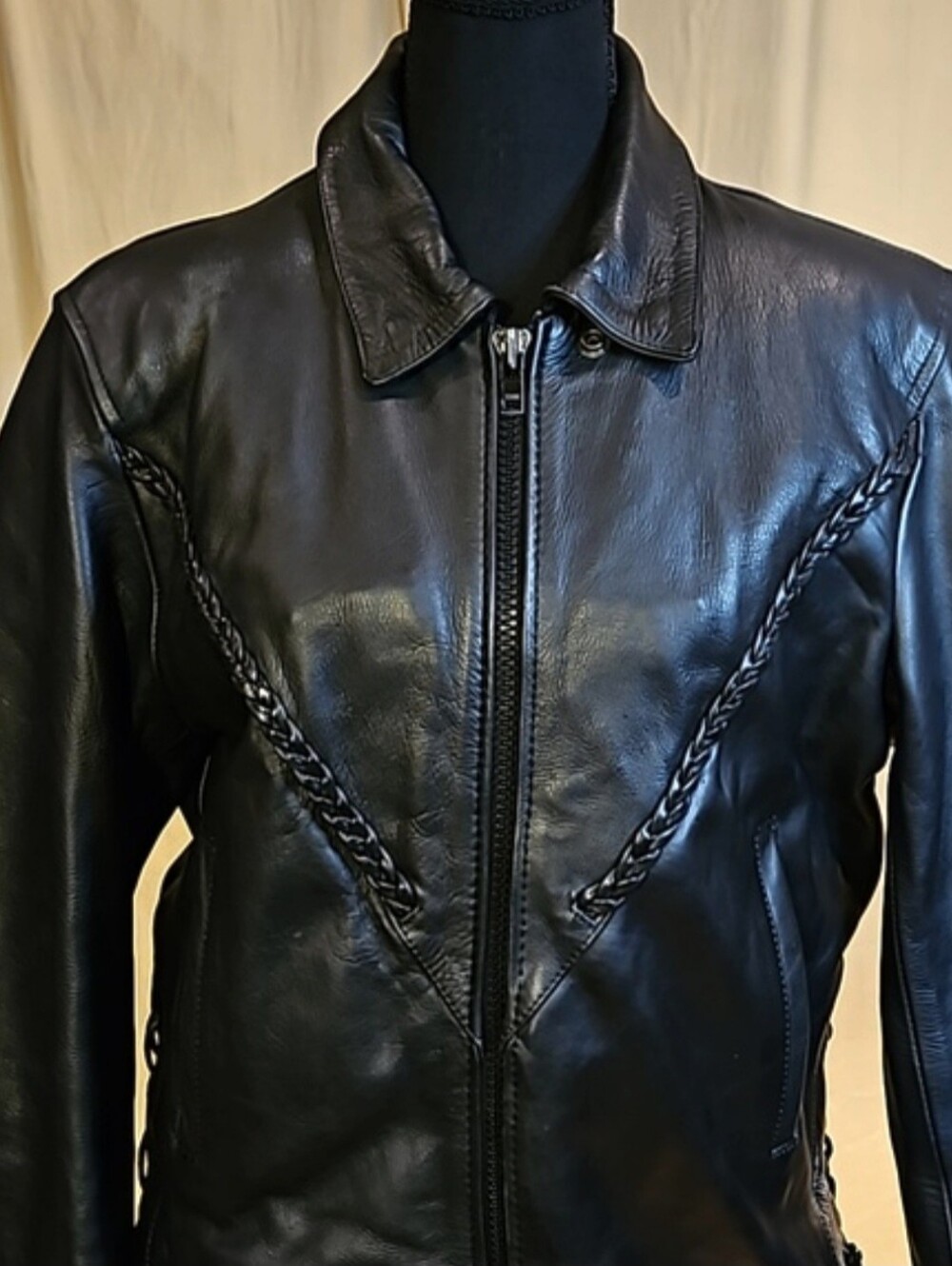 Vtg UNIK Leather Apparels Braided Motorcycle Riding Jacket Women's Medium